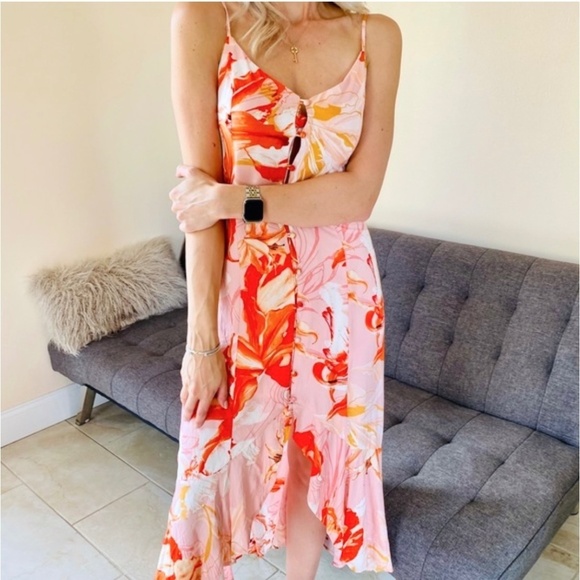 ABEL THE LABEL Flower Bomb Lola Button Front Hi Low Maxi Dress - Picture 1 of 10